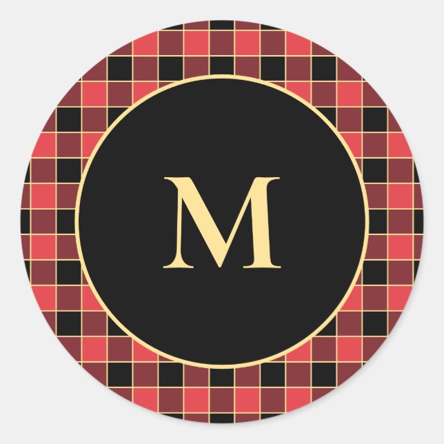 Buffalo Check Pattern Monogram Custom Colours SVG Classic Round Sticker (Front)