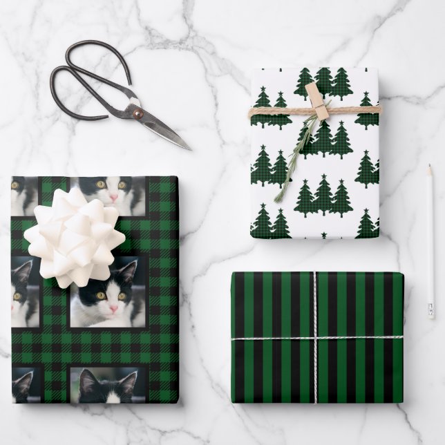 Buffalo Check Pet Photo Christmas Wrapping Paper Sheet (Front)