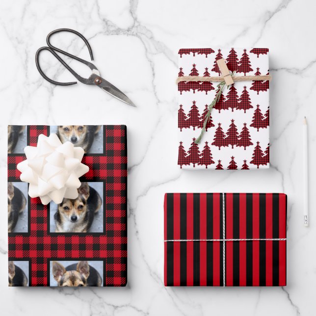 Buffalo Check Pet Photo Christmas Wrapping Paper Sheet (Front)