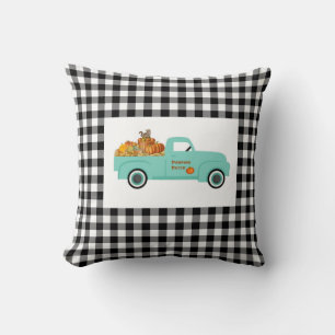 Buffalo Check Pillow with Blue Pumpkin Truck