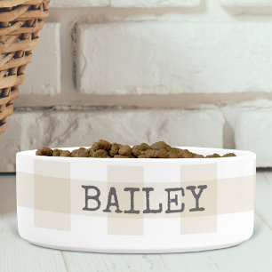 Buffalo Check Plaid Beige Farmhouse Personalised Bowl