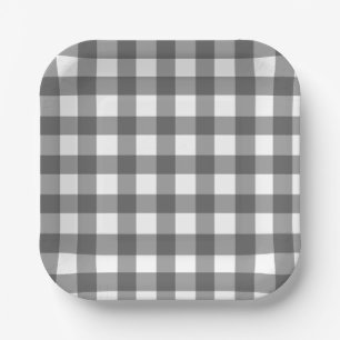 Buffalo Check Plaid Black and White Paper Plate