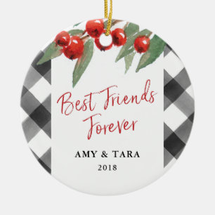 Buffalo Check Plaid Black & White Best Friends Ceramic Tree Decoration