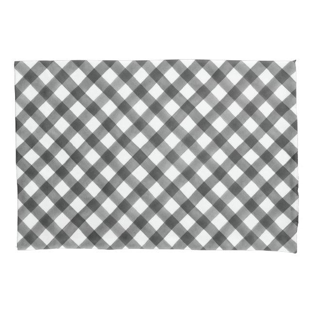 Buffalo Check Plaid Black White Pattern Farmhouse Pillowcase (Front)