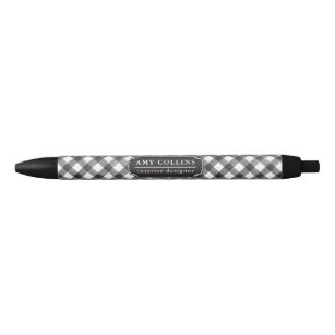 Buffalo Check Plaid Black & White Personalised Black Ink Pen