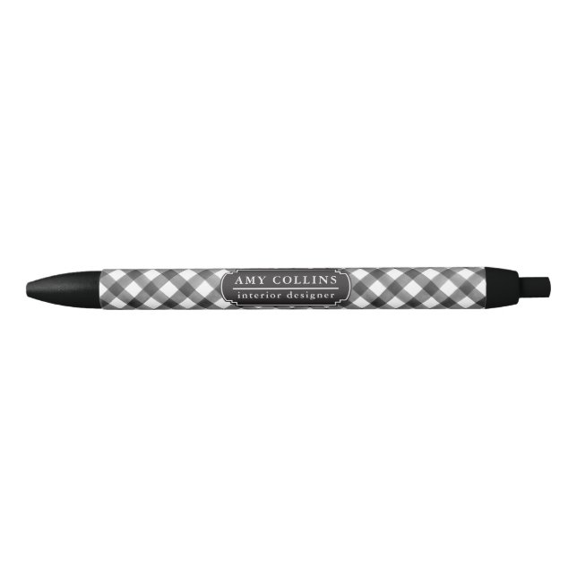 Buffalo Check Plaid Black & White Personalised Ink Pen (Front)