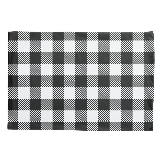 Buffalo Check Plaid Black White Pillowcase (Back)