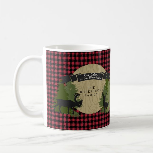 Buffalo Check Plaid Cabin Red Black Deer Forest Coffee Mug (Left)