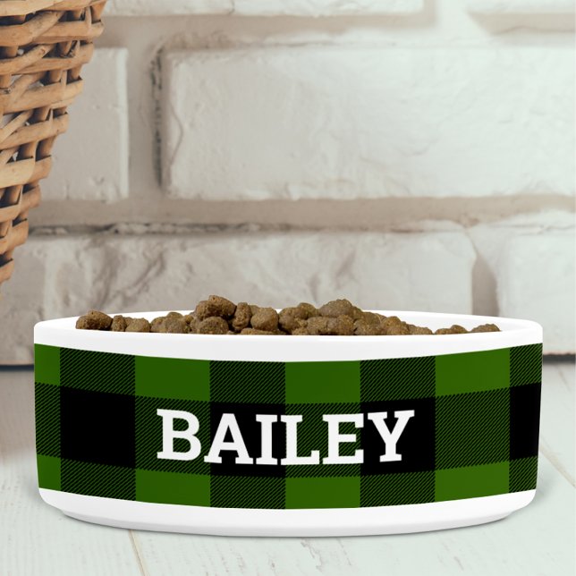 Buffalo Check Plaid Green and Black Personalised Bowl (Creator Uploaded)