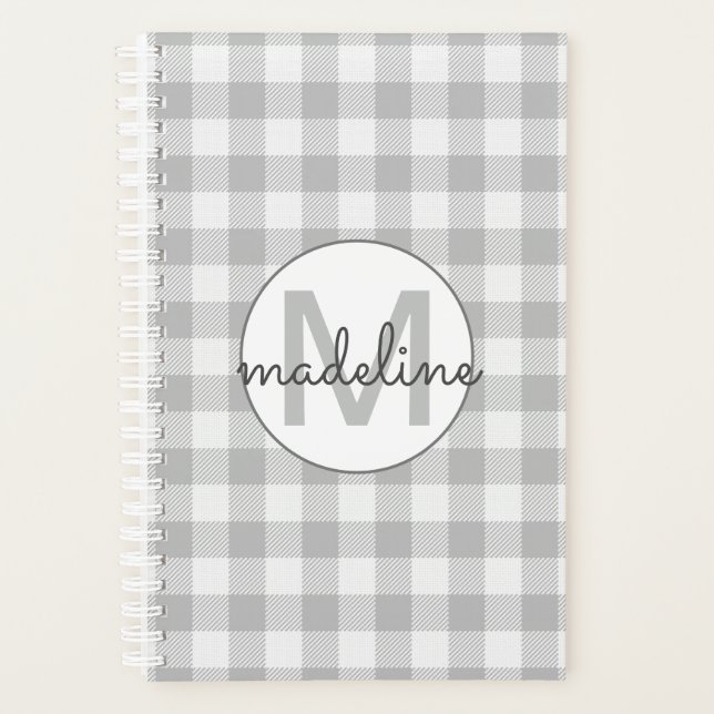 Buffalo Check|Plaid  Grey Monogrammed Farmhouse Planner (Front)