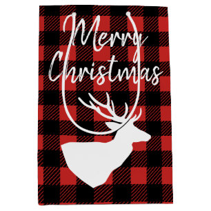 Buffalo Check Plaid & White Deer Silhouette Medium Gift Bag
