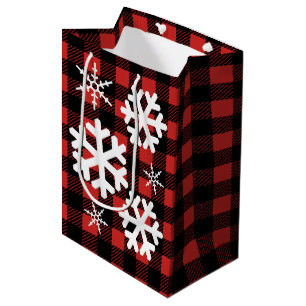 Buffalo Check Plaid & White Snowflakes Medium Gift Bag