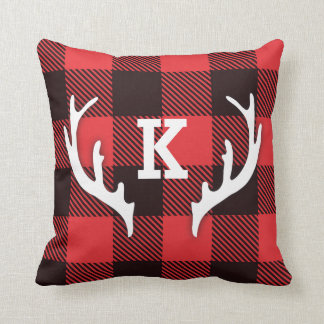Buffalo Check Plaid with Antler Monogram Cushion