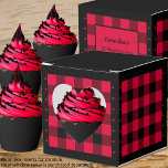 Buffalo Check - Red and Black - Lumberjack Heart Favour Box<br><div class="desc">Heart red and black or lumberjack buffalo check favour box. Text on the back of the box is customisable. If you use the 'edit design' button/tool,  you can also add your own images/photos. Other colorways available.

See the Collection of all box sizes & buffalo check colours here:
https://www.zazzle.com/collections/boxes_product_promotional_gift_buffalo_check-119842043554925619</div>