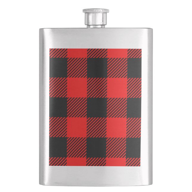 Buffalo Check Red and Black Lumberjack Plaid Decor Hip Flask (Front)