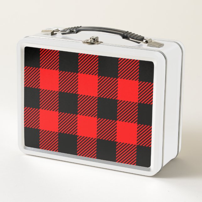 Buffalo Check Red and Black Lumberjack Plaid Decor Metal Lunch Box (Front)
