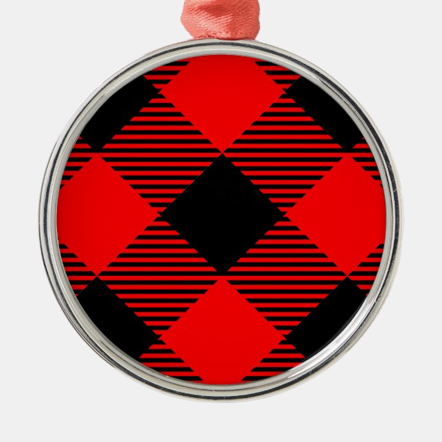Buffalo Check Red and Black Lumberjack Plaid Decor Metal Tree Decoration (Front)