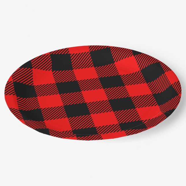 Buffalo Check Red and Black Lumberjack Plaid Decor Paper Plate (Angled)