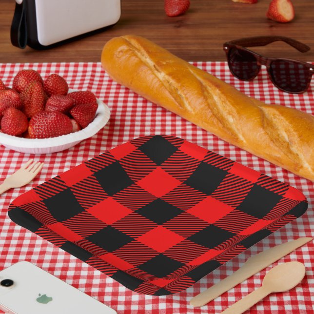 Buffalo Check Red and Black Lumberjack Plaid Decor Paper Plate (Picnic)