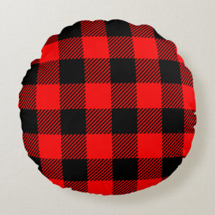 Buffalo Check Red and Black Lumberjack Plaid Decor Round Cushion