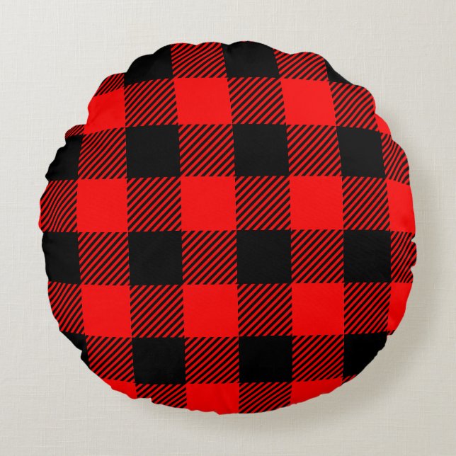 Buffalo Check Red and Black Lumberjack Plaid Decor Round Cushion (Front)