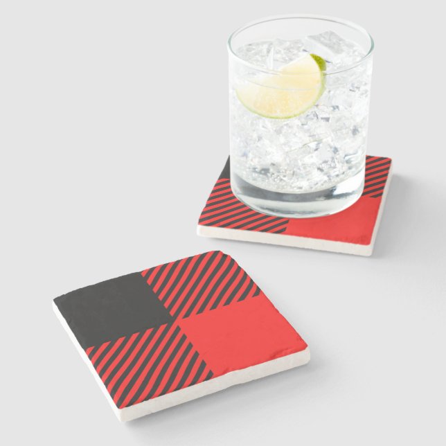 Buffalo Check Red and Black Lumberjack Plaid Decor Stone Coaster (Side)