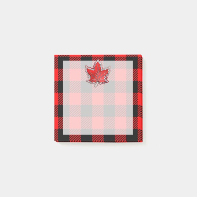 Buffalo Check Red and Black Plaid Maple Leaf Post-it Notes (Front)