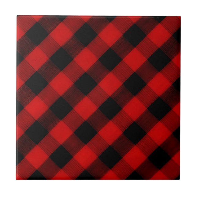 Buffalo Check Red and Black Plaid Tile (Front)