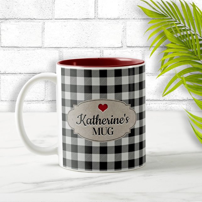 Buffalo Check Rustic Country Personalised Two-Tone Coffee Mug (Creator Uploaded)