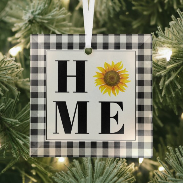Buffalo check sunflower "Home"   Glass Tree Decoration (Insitu)