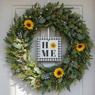 Buffalo check sunflower "Home"   Glass Tree Decoration