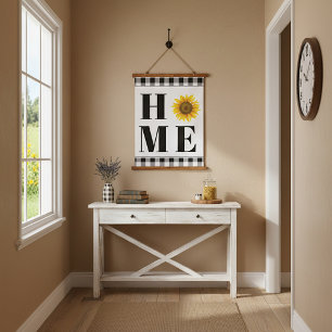 Buffalo check sunflower "Home"   Hanging Tapestry