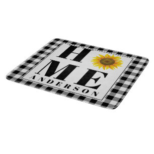 Buffalo check sunflower "Home" personalised Cutting Board