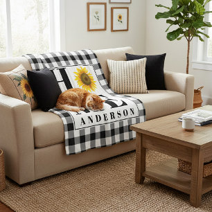 Buffalo check sunflower "Home" personalised Fleece Blanket