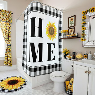 Buffalo check sunflower "Home" Shower Curtain