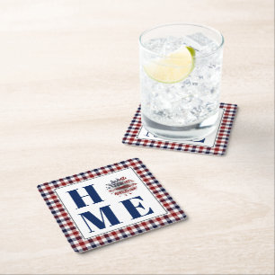 Buffalo check sunflower "Home" Square Paper Coaster