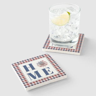 Buffalo check sunflower "Home" Stone Coaster