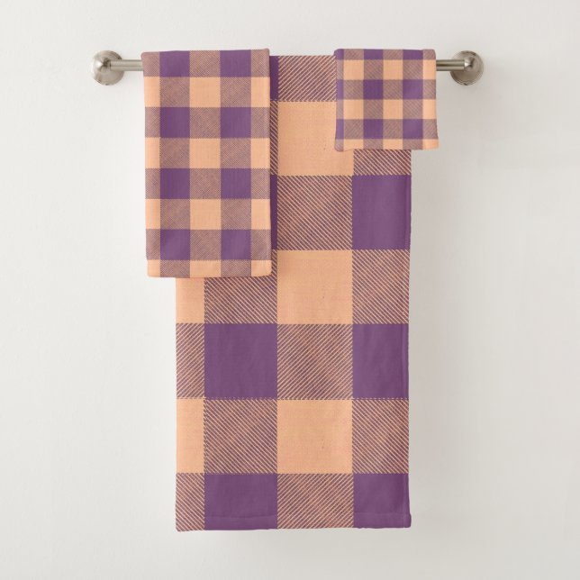 Buffalo Check Violet and Tan Bath Towel Set (Insitu)