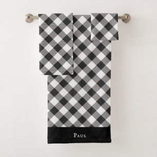 Buffalo Check White and Black Squares Plaid Bath Towel Set