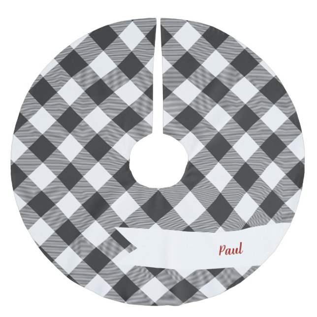 Buffalo Check White and Black Squares Plaid Brushed Polyester Tree Skirt (Front)
