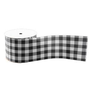 Buffalo Check White and Black Squares Plaid Grosgrain Ribbon