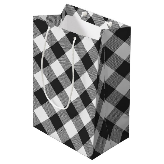 Buffalo Check White and Black Squares Plaid Medium Gift Bag (Front Angled)
