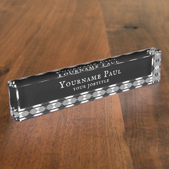 Buffalo Check White and Black Squares Plaid Nameplate (Side)