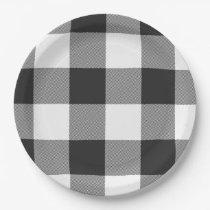 Buffalo Check White and Black Squares Plaid Paper Plate