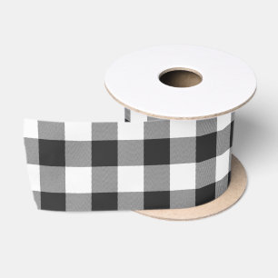 Buffalo Check White and Black Squares Plaid Satin Ribbon
