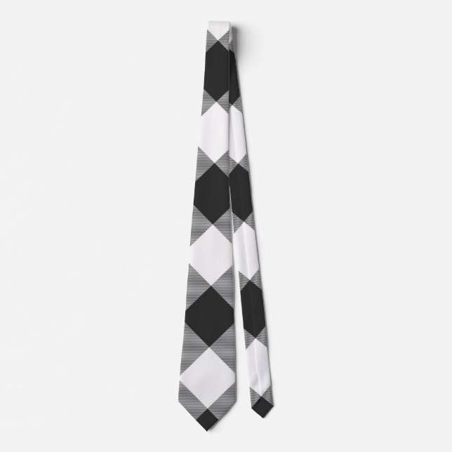 Buffalo Check White and Black Squares Plaid Tie (Front)