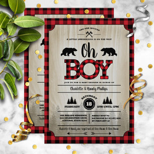 Buffalo Check Woodland Lumberjack Baby Shower Invitation