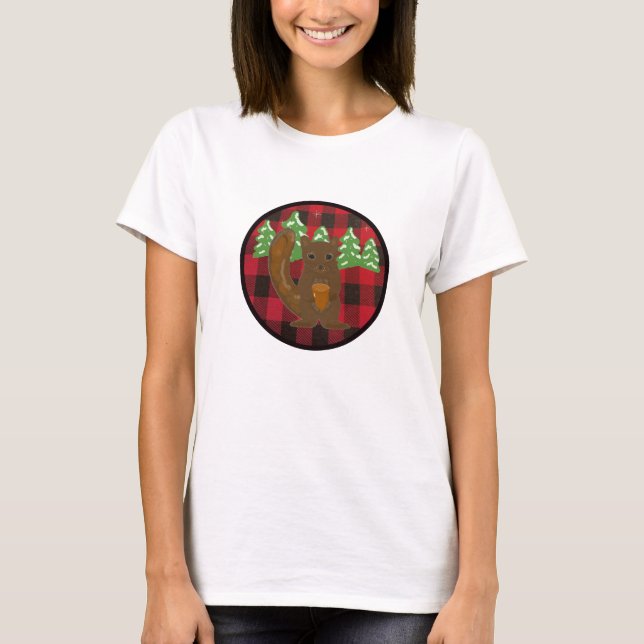 Buffalo Check Woodland Squirrel Holiday T-Shirt (Front)