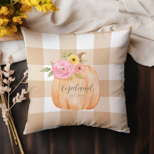 Buffalo Checkers and Fall Pumpkins Cushion
