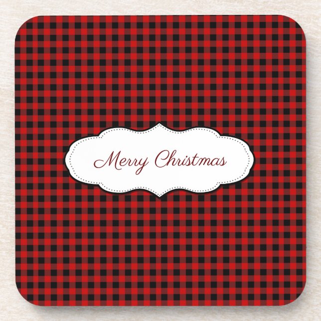 Buffalo Checks Black and Red Plaid Checks Pattern Coaster (Front)